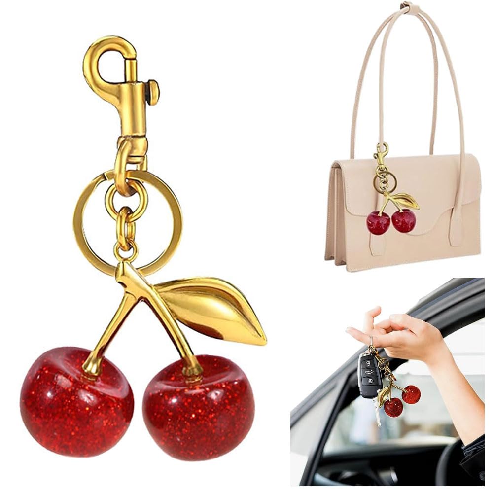 Ygapuzi Glitter Cherry Bag Charm, Sparkling Resin Cute